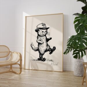 Retro Cat Roller Skates Art Print