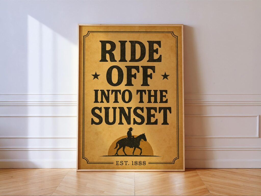 Ride Off Into The Sunset Sign - Rustic Cowboy Art Print Ride Off Into The Sunset Sign Print