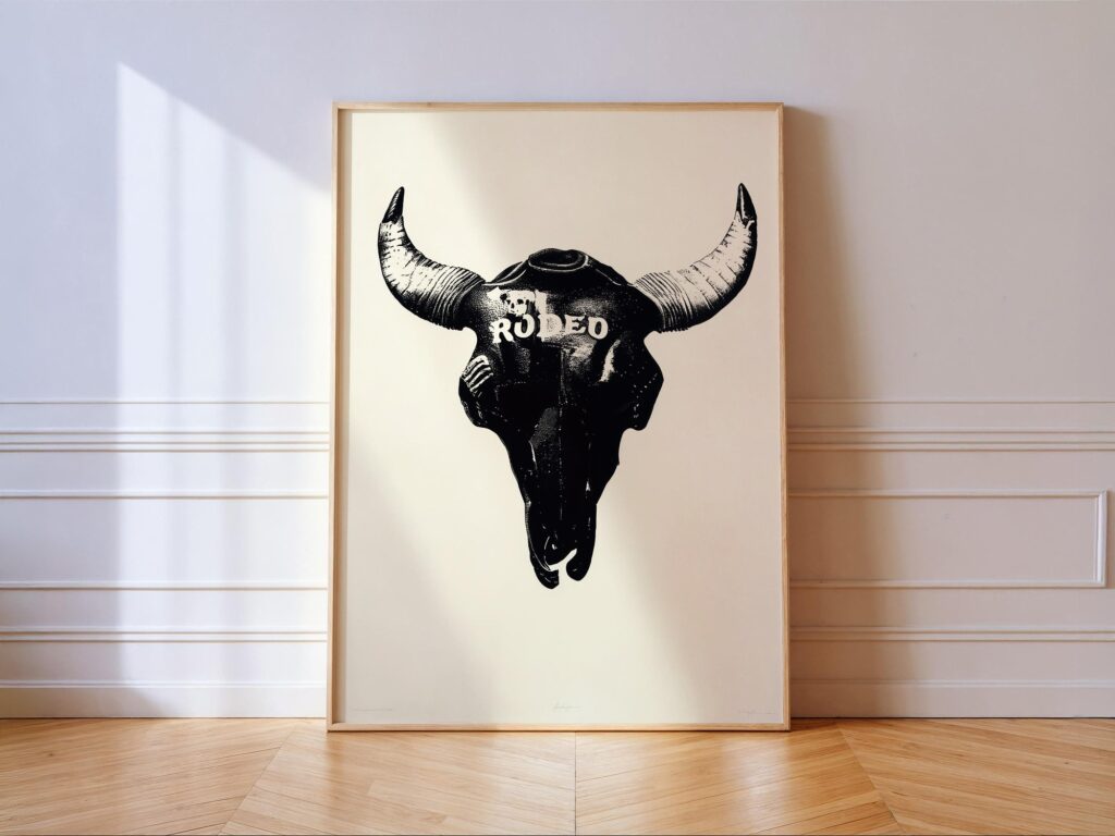 Rodeo Skull Print - Modern Western Black & White Wall Art Rodeo Skull Print