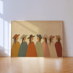 Row of Cowgirls in Colorful Hats Print