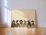Row of Cowgirls in Hats Charcoal Sketch Print