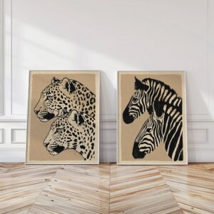 Safari Animal Sepia Art Prints Set of 2