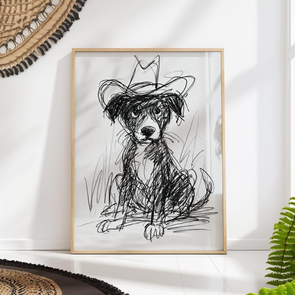 Scribble Cowboy Dog Print