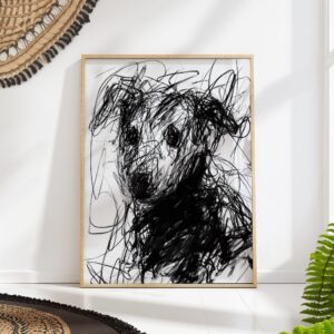 Scribble Dog Black White Print