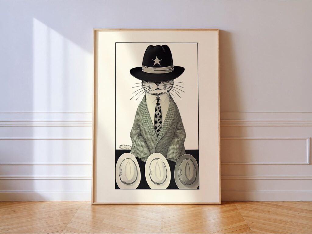 Sheriff Cat Print Fashion Western Wall Art black and white Sheriff Cat Print