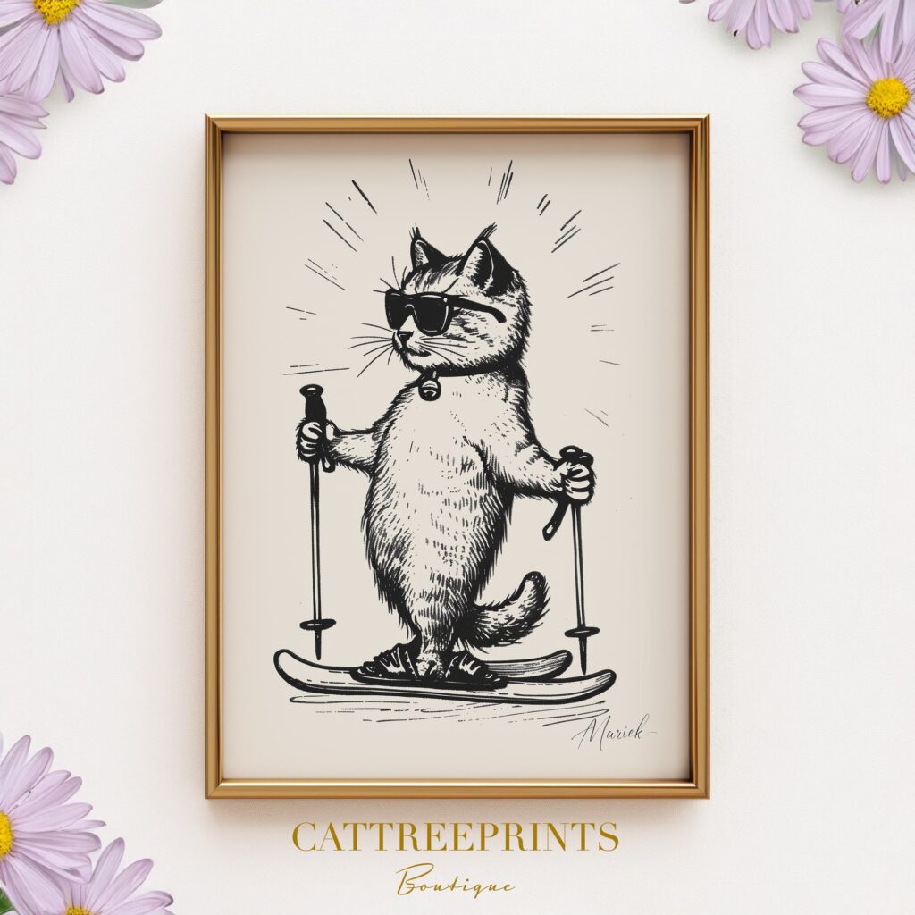 Skiing Cat Art Print Skiing Cat Art Print