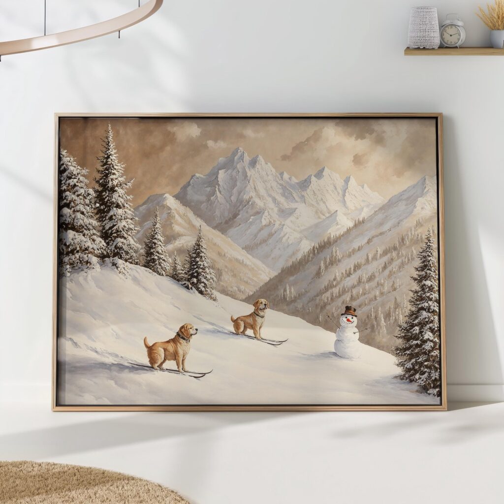 Skiing Dogs Winter Art Print Skiing Dogs Winter Art Print