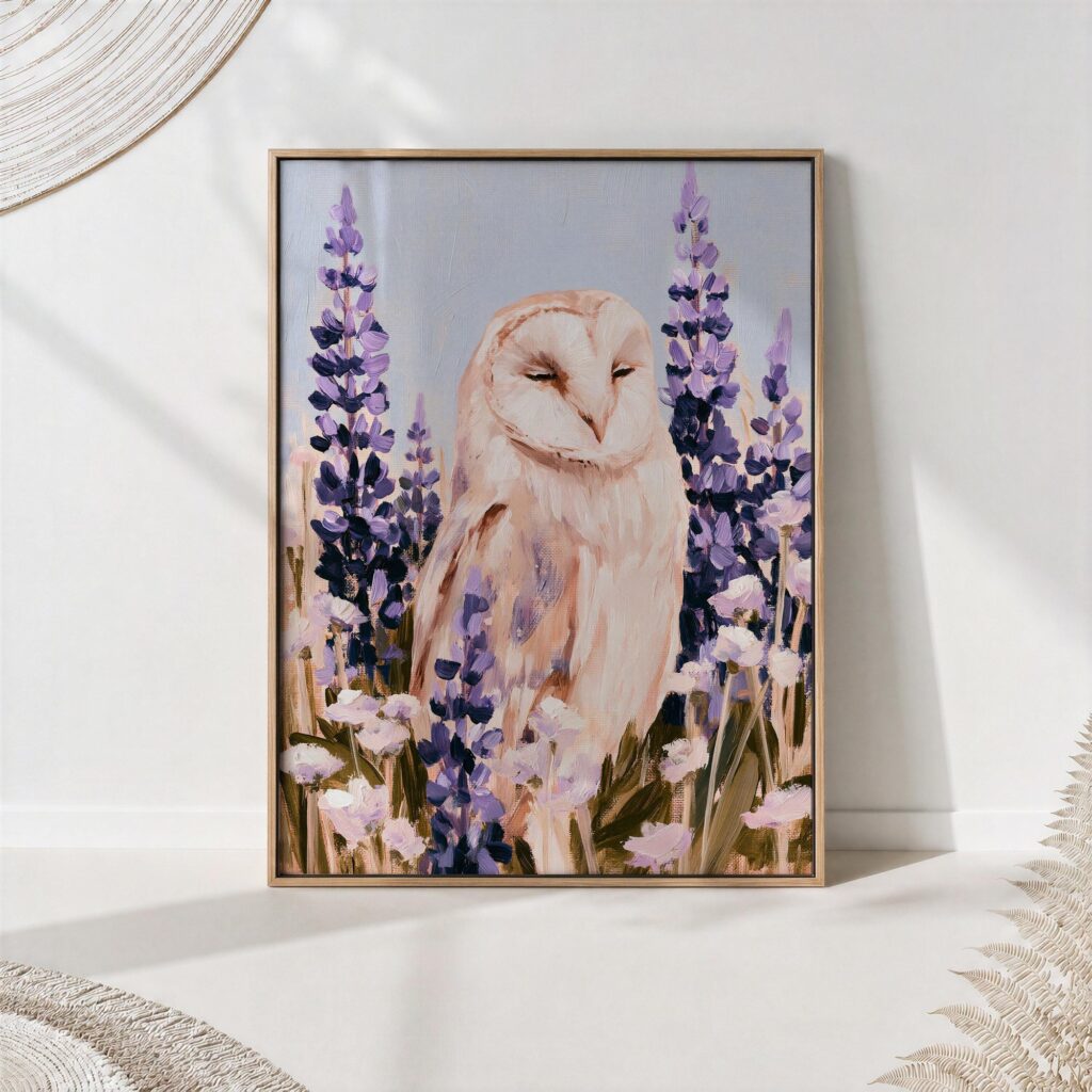 Sleeping Barn Owl Among Wildflowers Print