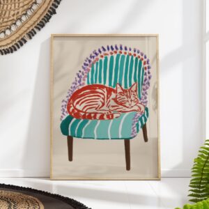 Sleeping Cat on Chair Print