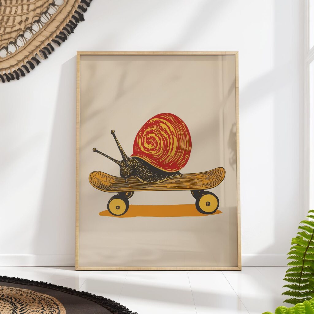Snail on Skateboard Print
