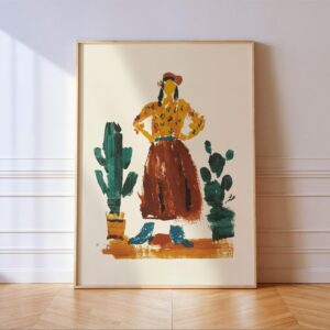 Southwestern Cowgirl Cactus Folk Art Print