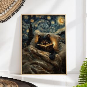 Starry Night Cat Book Bed Print