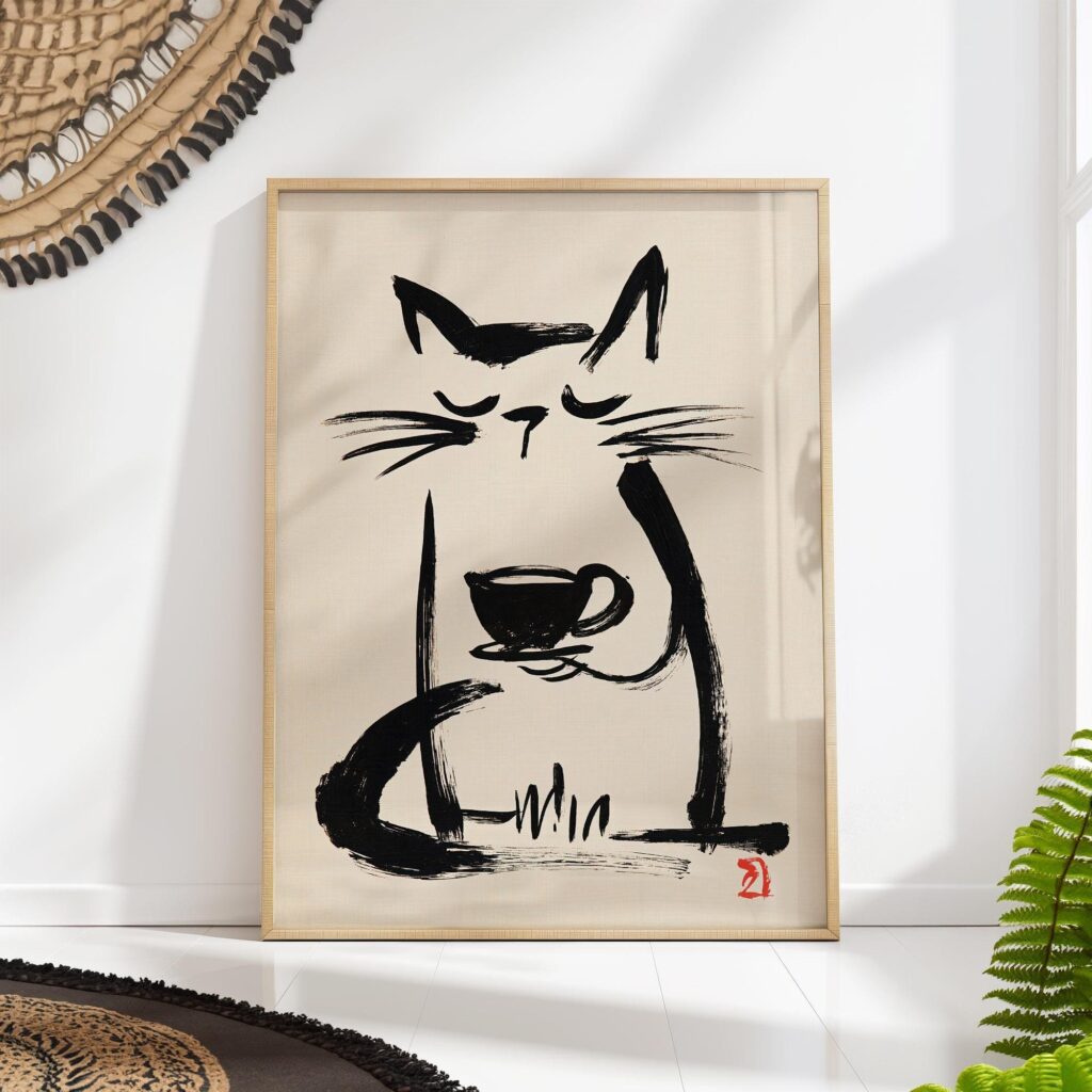 Sumi-e Coffee Cat Print Sumi-e Coffee Cat Print