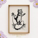 Surfing Cat Print