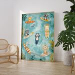 Surfing Jungle Animals Nursery Art Print