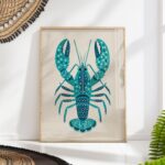 Teal Lobster Folk Art Print