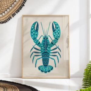 Teal Lobster Folk Art Print