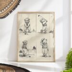 Teddy Bear Playing Golf in Four Sketches Print