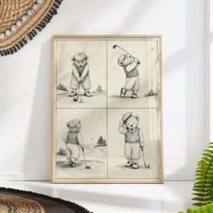 Teddy Bear Playing Golf in Four Sketches Print