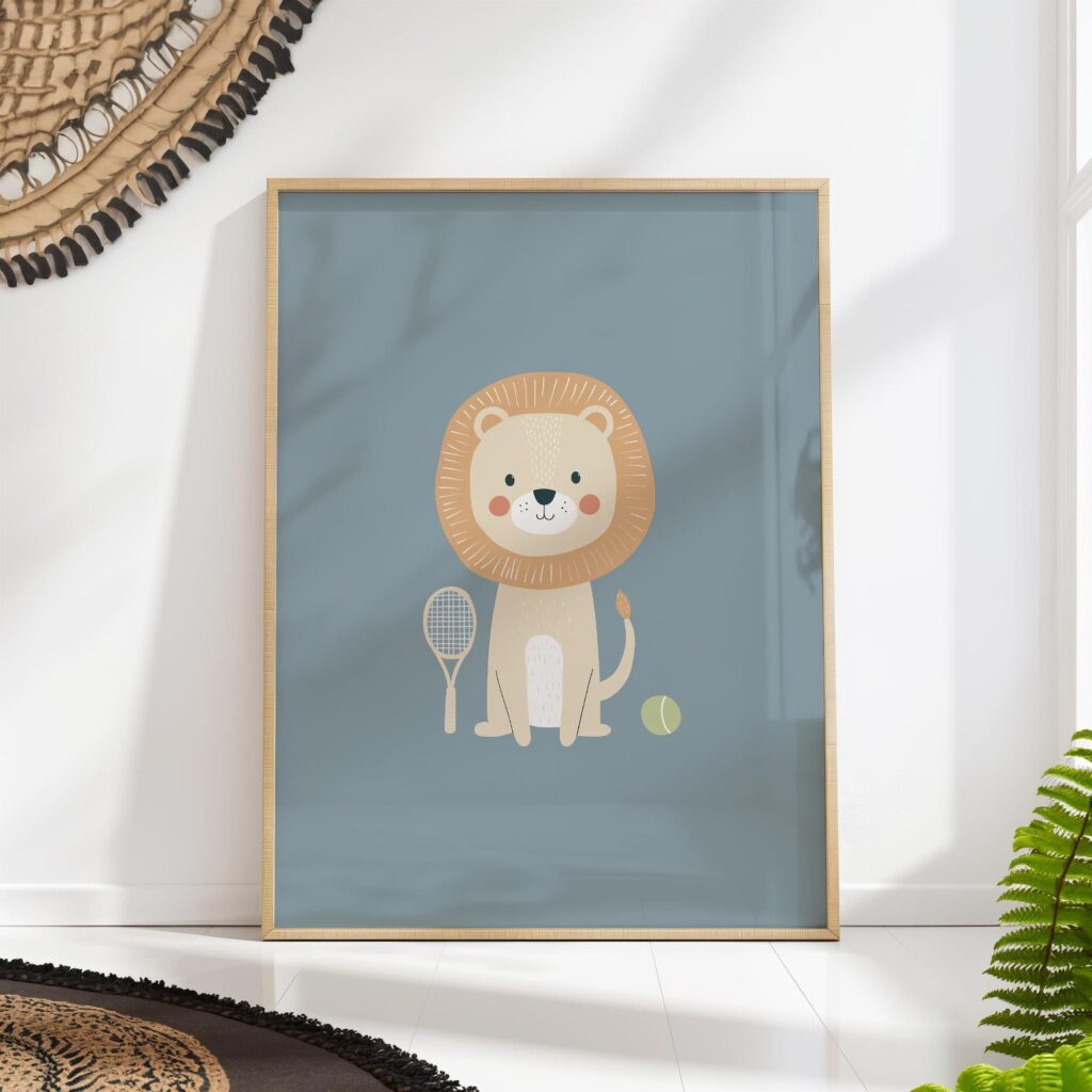 Tennis Lion Nursery Print Tennis Lion Nursery Print