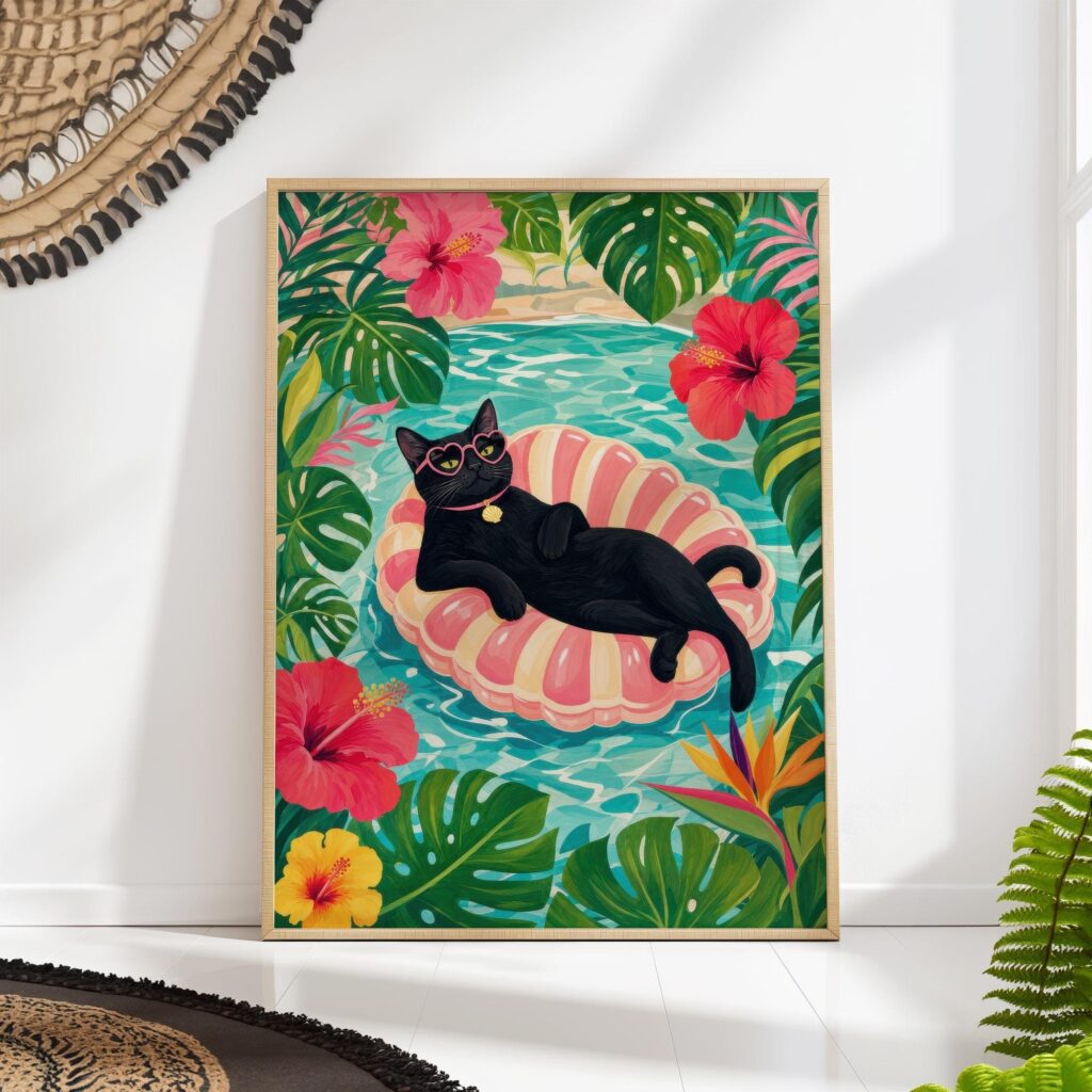 Tropical Black Cat Pool Float Print Tropical Black Cat Pool Float Print