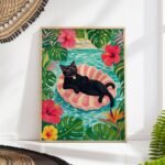 Tropical Black Cat Pool Float Print