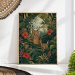 Two Caracals in a Tropical Jungle with Hibiscus Print