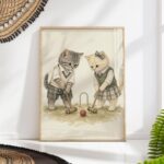Two Kittens Playing Croquet in Vintage Clothes Print