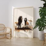 Two Lions Print Savanna Sketch Wall Art
