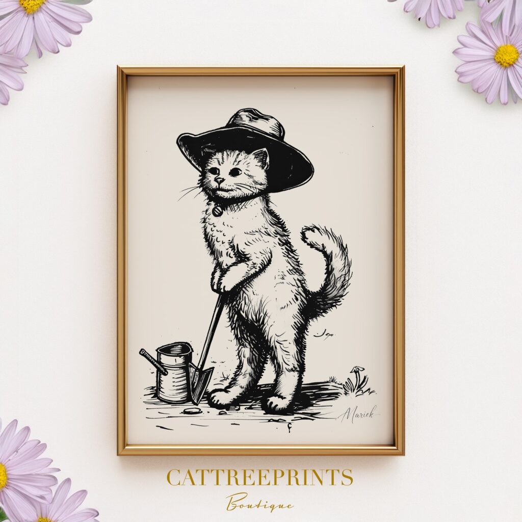 Vintage Cat Gardener Print Vintage Cat Gardener Print