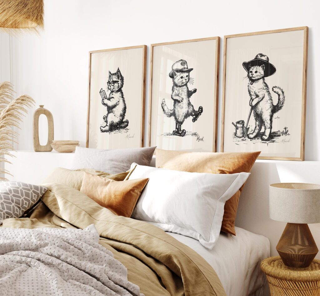 Vintage Cat Illustration Prints Set Vintage Cat Illustration Prints Set