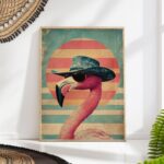 Vintage Cowboy Flamingo Art Print