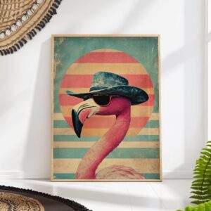 Vintage Cowboy Flamingo Art Print