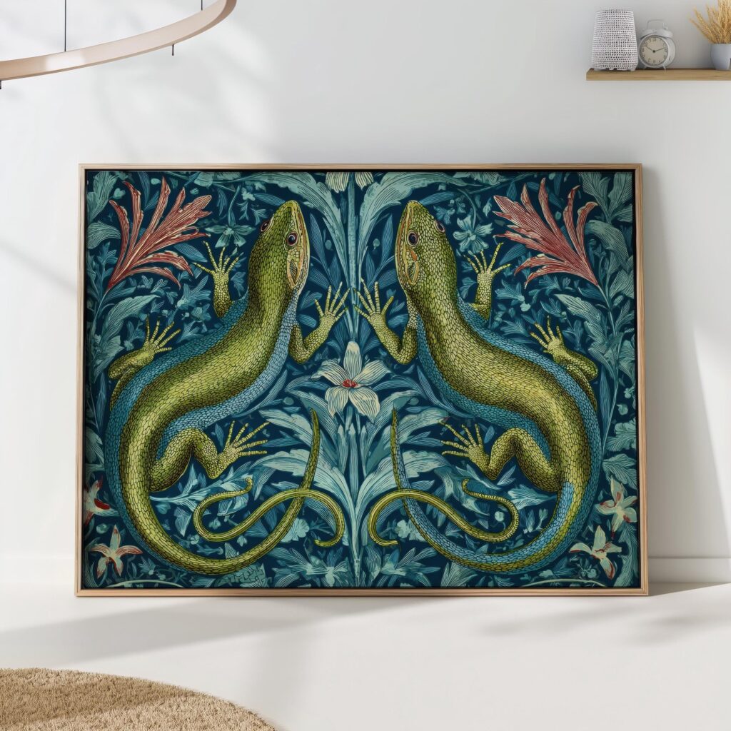 Vintage Green Lizard William Morris Style Poster Vintage Green Lizard William Morris Style Poster