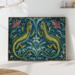 Vintage Green Lizard William Morris Style Poster