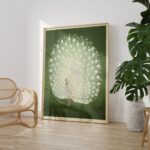 Vintage Japanese White Peacock Print