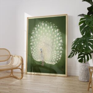 Vintage Japanese White Peacock Print