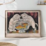 Vintage White Kittens Fishing Print