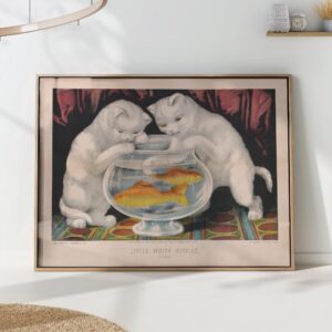 Vintage White Kittens Fishing Print