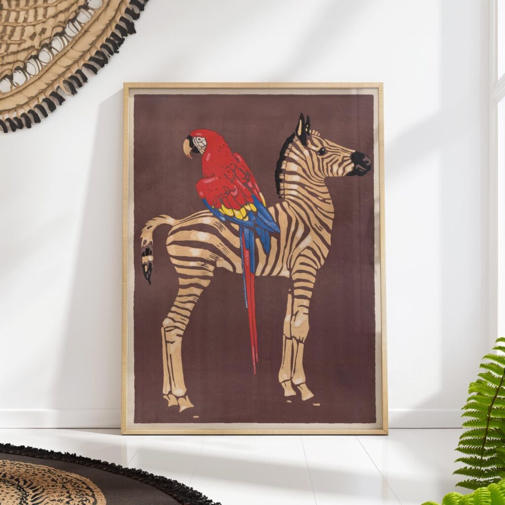 Vintage Zebra and Parrot Poster Vintage Zebra and Parrot Poster