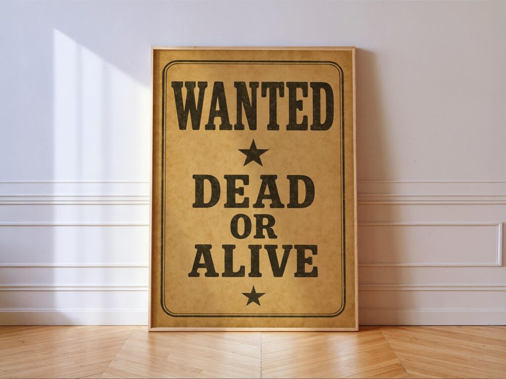 Wanted Dead Or Alive Sign Print - Vintage Western Poster, Rustic Saloon Wall Wanted Dead Or Alive Sign Print