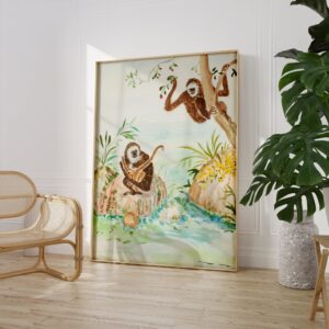 Watercolor Jungle Monkey Art Print Tropical Jungle Poster