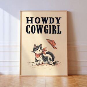 Western Cat Howdy Cowgirl Art Print