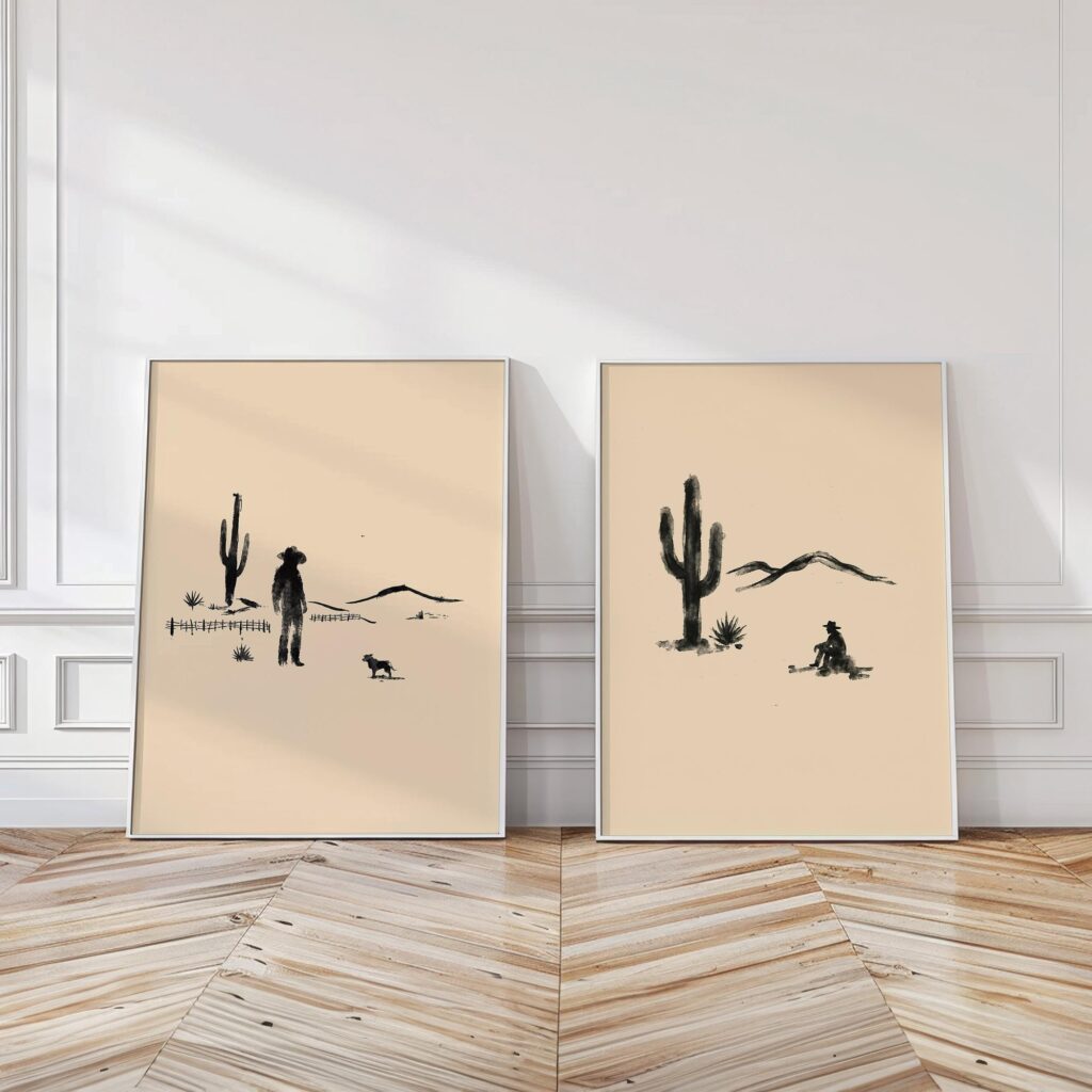 Western Cowboy Cowgirl Set of 2 Prints - Southwestern Rodeo Fashion Ranch House Decor Western Cowboy Cowgirl Set of 2 Southwestern Rodeo Prints Fashion Ranch
