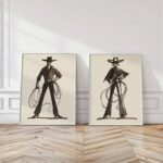 Western Cowboy Cowgirl Set of 2 Southwestern Rodeo Prints
