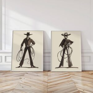 Western Cowboy Cowgirl Set of 2 Southwestern Rodeo Prints