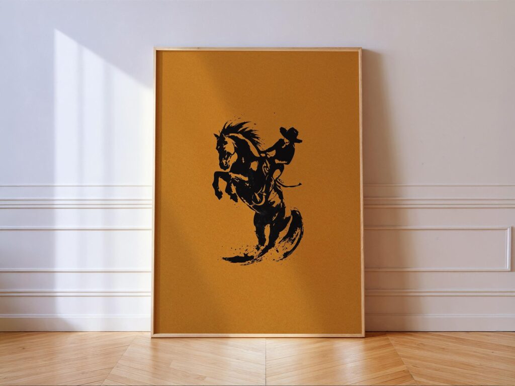 Western Cowgirl Bronco Wall Art Print, Minimal Rustic Rodeo Poster Decor Western Cowgirl Bronco Wall Art