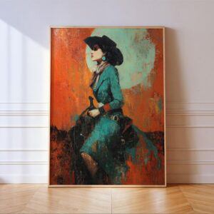 Western Cowgirl in Teal and Orange Print