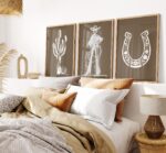 Western Cowgirl White Brushstroke Art Print Set of 3