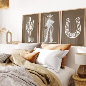 Western Cowgirl White Brushstroke Art Print Set of 3